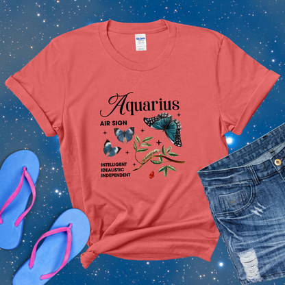 Aquarius Butterfly Zodiac T-Shirt, Astrology Shirt for Aquarius, Horoscope Gift, Aquarius Birthday, Aquarius Season Gift, Aquarius Gift, Zodiac Tee