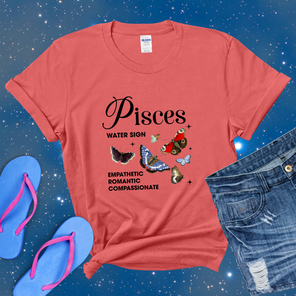 Pisces Butterfly Zodiac T-Shirt, Astrology Shirt for Pisces, Horoscope Gift, Pisces Birthday, Pisces Season Gift, Perfect Gift for Pisces, Zodiac Tee