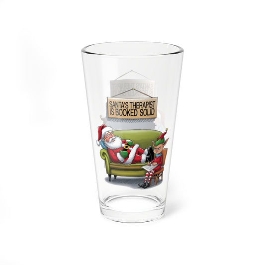 Santa's Therapist Is Booked Solid, Christmas Pint Glass, 16oz