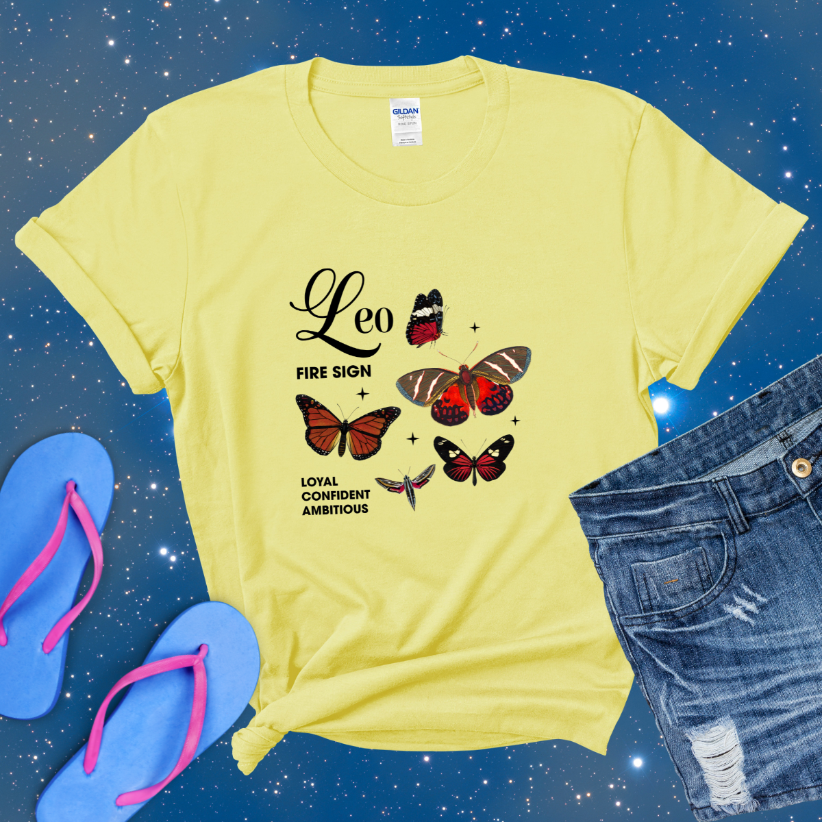 Leo Butterfly Zodiac T-Shirt, Astrology Shirt for Leo, Horoscope Gift, Leo Birthday, Leo Season Gift, Perfect Gift for Leo, Leo Zodiac Sign Tee