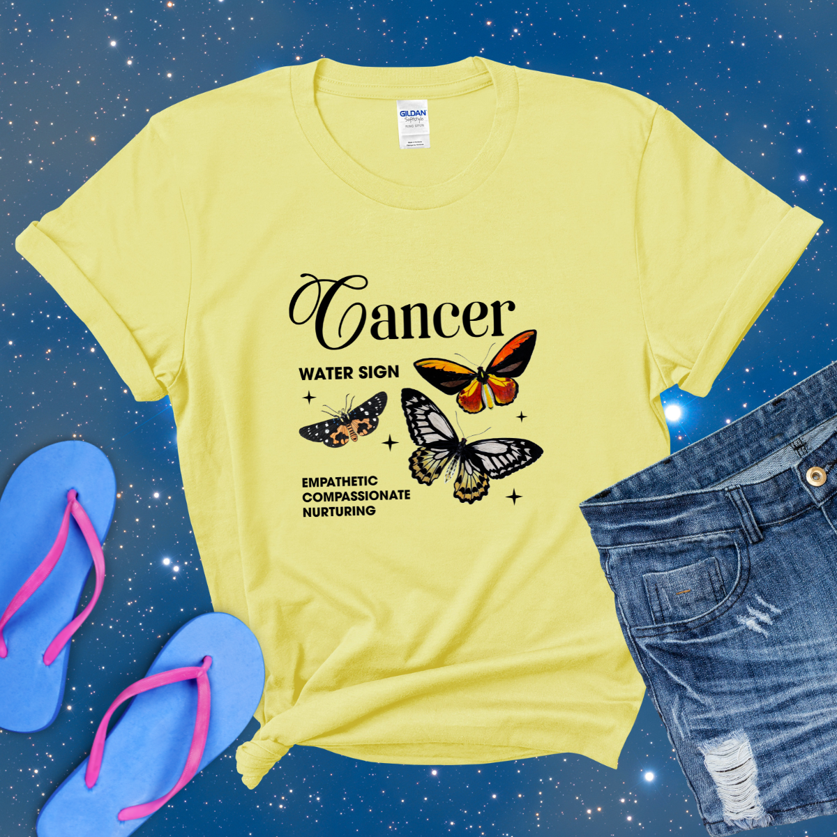 Cancer Butterfly Zodiac T-Shirt, Astrology Shirt for Cancer, Horoscope Gift, Cancer Birthday, Cancer Season Gift, Perfect Gift for Cancer, Zodiac Tee