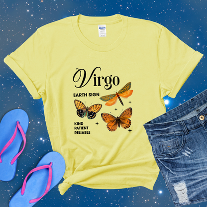 Virgo Butterfly Zodiac T-Shirt, Astrology Shirt for Virgo, Horoscope Gift, Virgo Birthday, Virgo Season Gift, Perfect Gift for Virgo, Zodiac Sign Tee