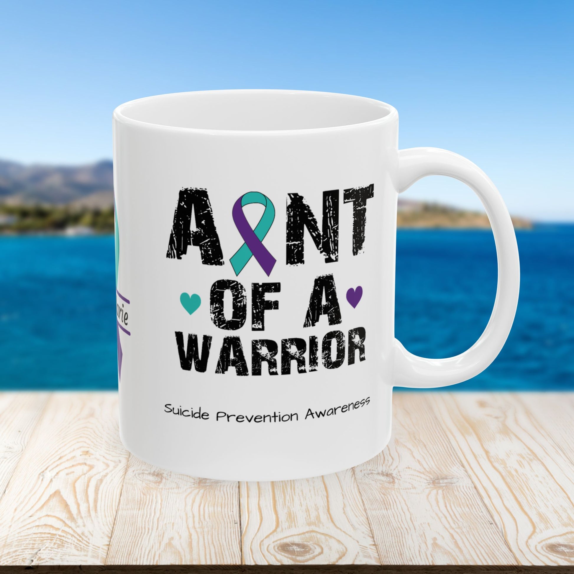 Aunt of a Warrior - Personalized Suicide Prevention Awareness Gift, Empowerment and Resilience Ceramic Mug, Support for Survivors