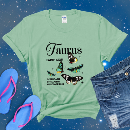 Taurus Butterfly Zodiac T-Shirt, Astrology Shirt for Taurus, Horoscope Gift, Taurus Birthday, Taurus Season Gift, Perfect Gift for Taurus, Zodiac Tee