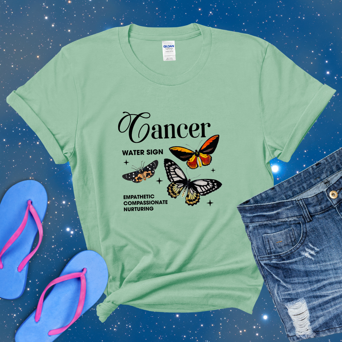 Cancer Butterfly Zodiac T-Shirt, Astrology Shirt for Cancer, Horoscope Gift, Cancer Birthday, Cancer Season Gift, Perfect Gift for Cancer, Zodiac Tee