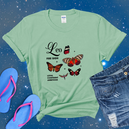 Leo Butterfly Zodiac T-Shirt, Astrology Shirt for Leo, Horoscope Gift, Leo Birthday, Leo Season Gift, Perfect Gift for Leo, Leo Zodiac Sign Tee