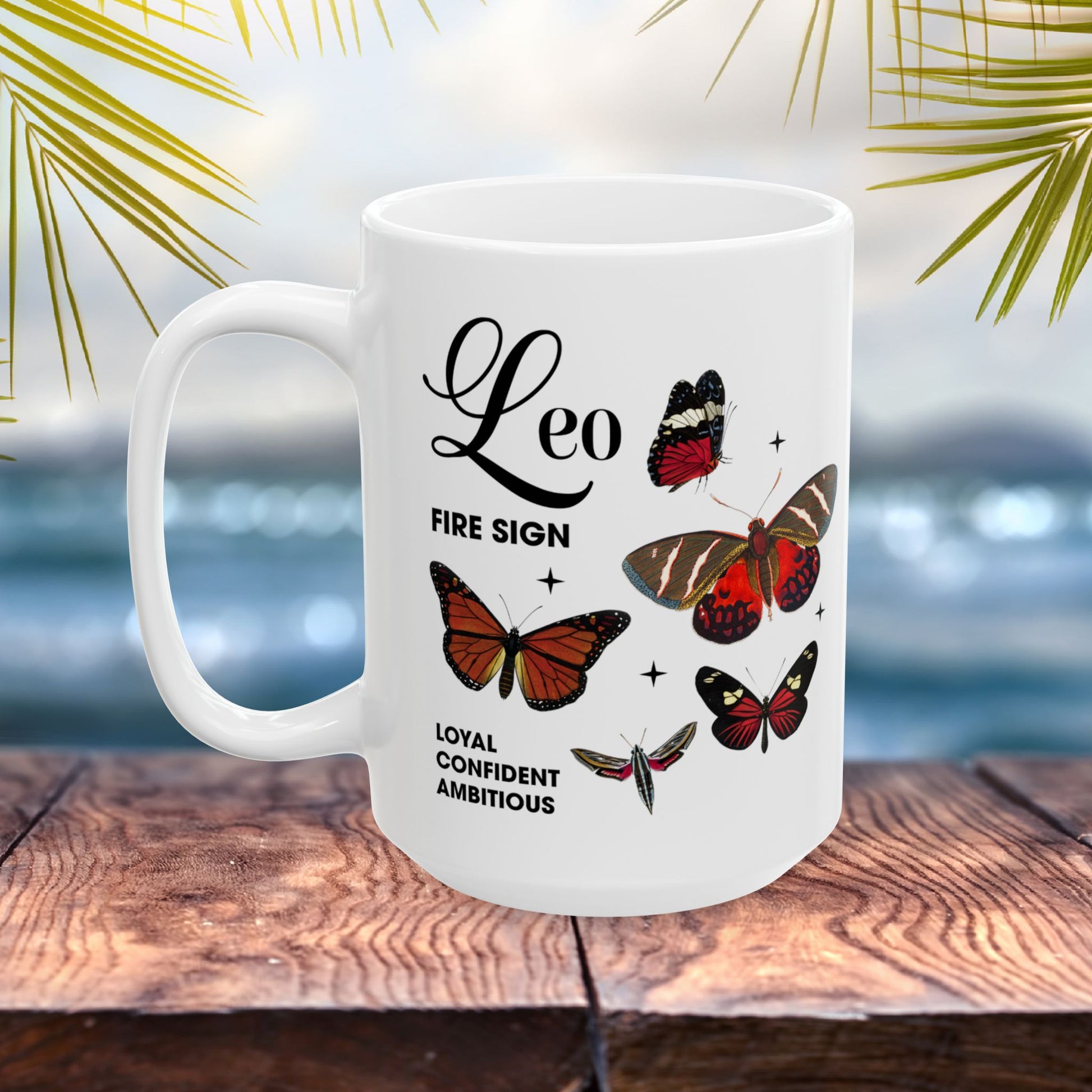 Leo Personalized Zodiac Mug, Perfect Gift for Leo, Horoscope Birthday Mug, Custom Butterfly Design, Astrology-Inspired Leo Sign Mug, Unique Zodiac Gift