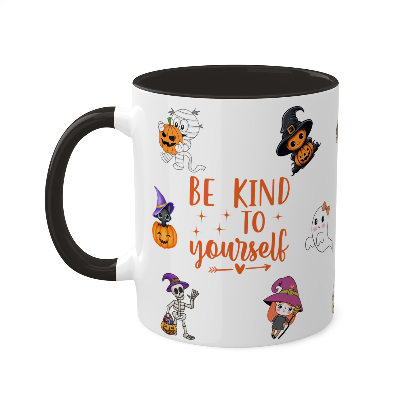 Be Kind To Yourself - Halloween Affirmation Mug - 11oz Ceramic Coffee Cup with Positive Quotes & Cute Vibes