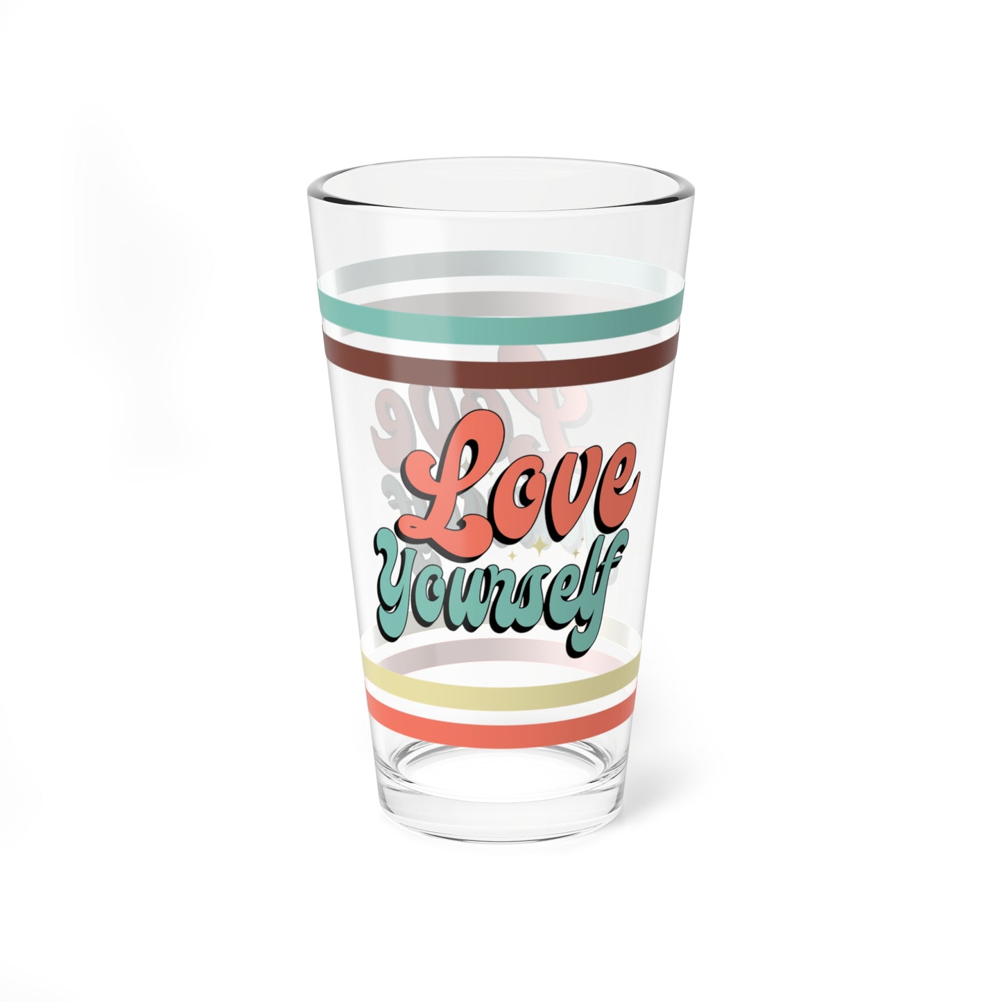 Love Yourself Retro Retro Pint Glass - 16oz Mental Health Drinkware, Clear Glass for Beverages