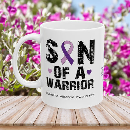 Son of a Warrior - Personalized Domestic Violence Awareness Gift, Empowerment and Resilience Ceramic Mug, Support for Survivors