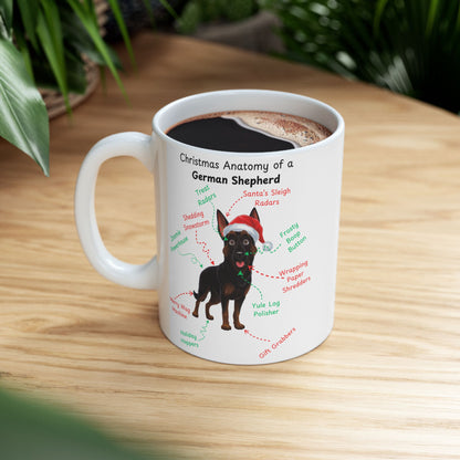 German Shepherd (Bi-Color) Personalized Christmas Dog Anatomy Mug, Funny Holiday Gift for Dog Lovers, Festive Dog Breed Coffee Cup