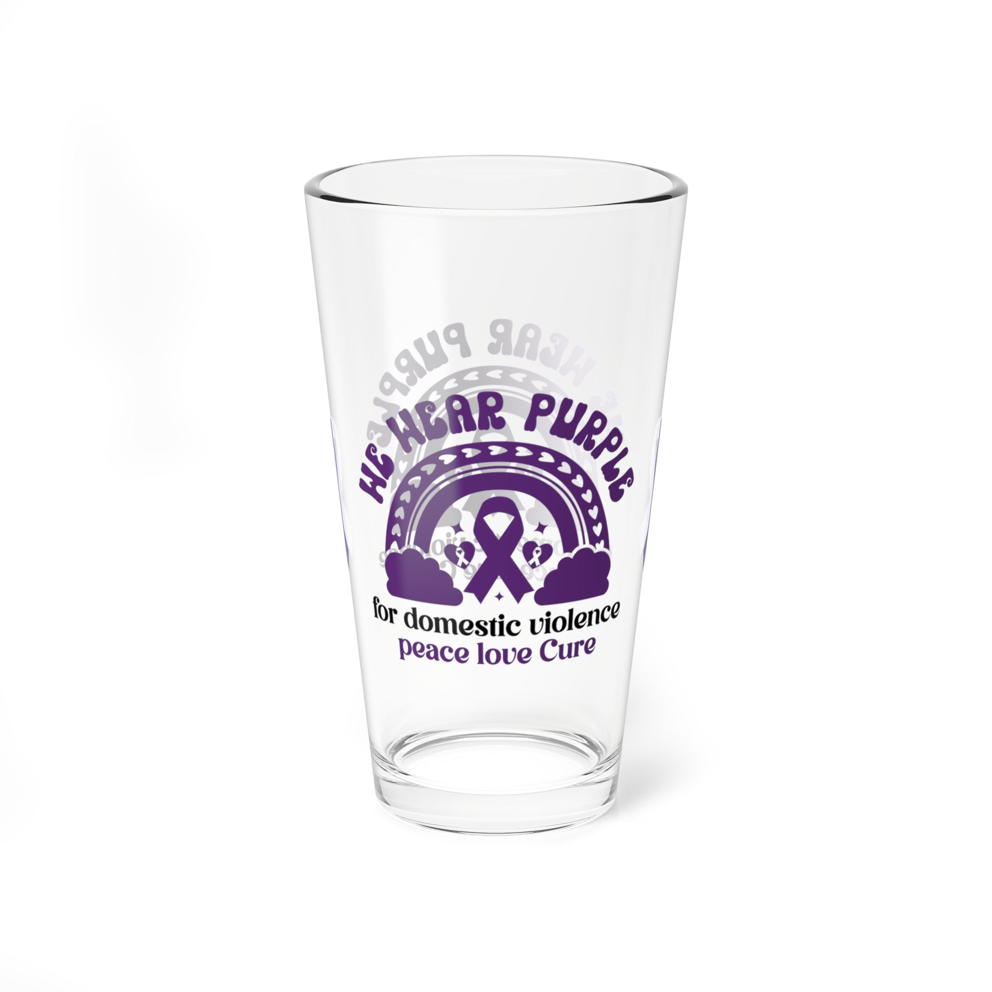 We Wear Purple for Domestic Violence 16oz Pint Glass - Stop Abuse, Support Survivors, Break the Silence