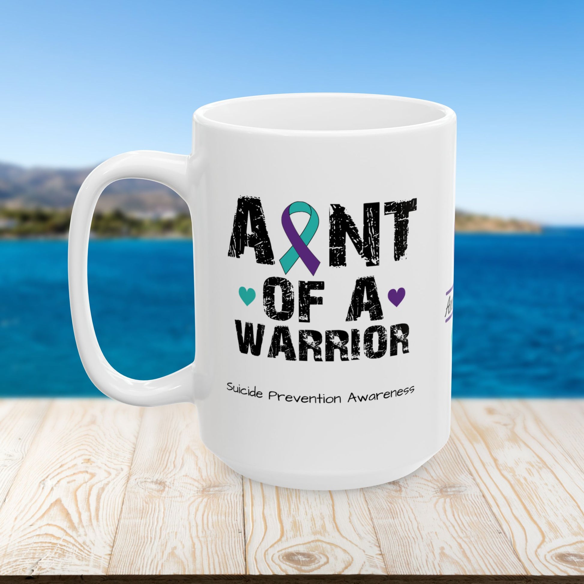 Aunt of a Warrior - Personalized Suicide Prevention Awareness Gift, Empowerment and Resilience Ceramic Mug, Support for Survivors