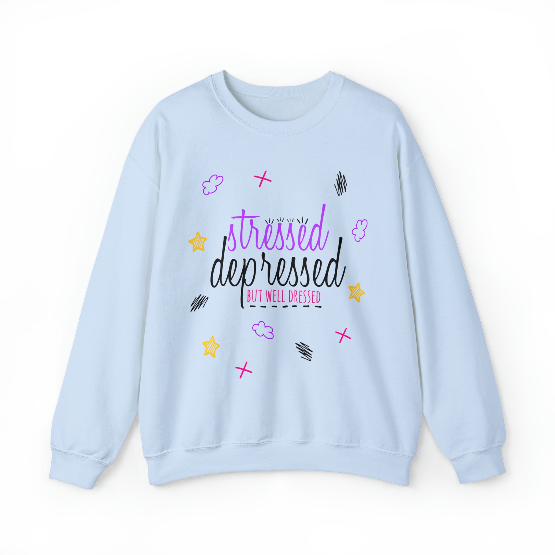 Stressed Depressed But Well Dressed - Depression Awareness Unisex Gildan 18000 Heavy Blend Crew Neck Sweatshirt