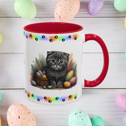 Scottish Fold: Easter Kitten Coffee Mug - Cute Cat Design, Mental Health Gift, 11oz & 15oz, 12 Color Options, Easter Décor & Gifts