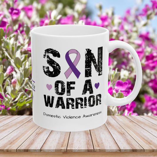 Son of a Warrior - Personalized Domestic Violence Awareness Gift, Empowerment and Resilience Ceramic Mug, Support for Survivors