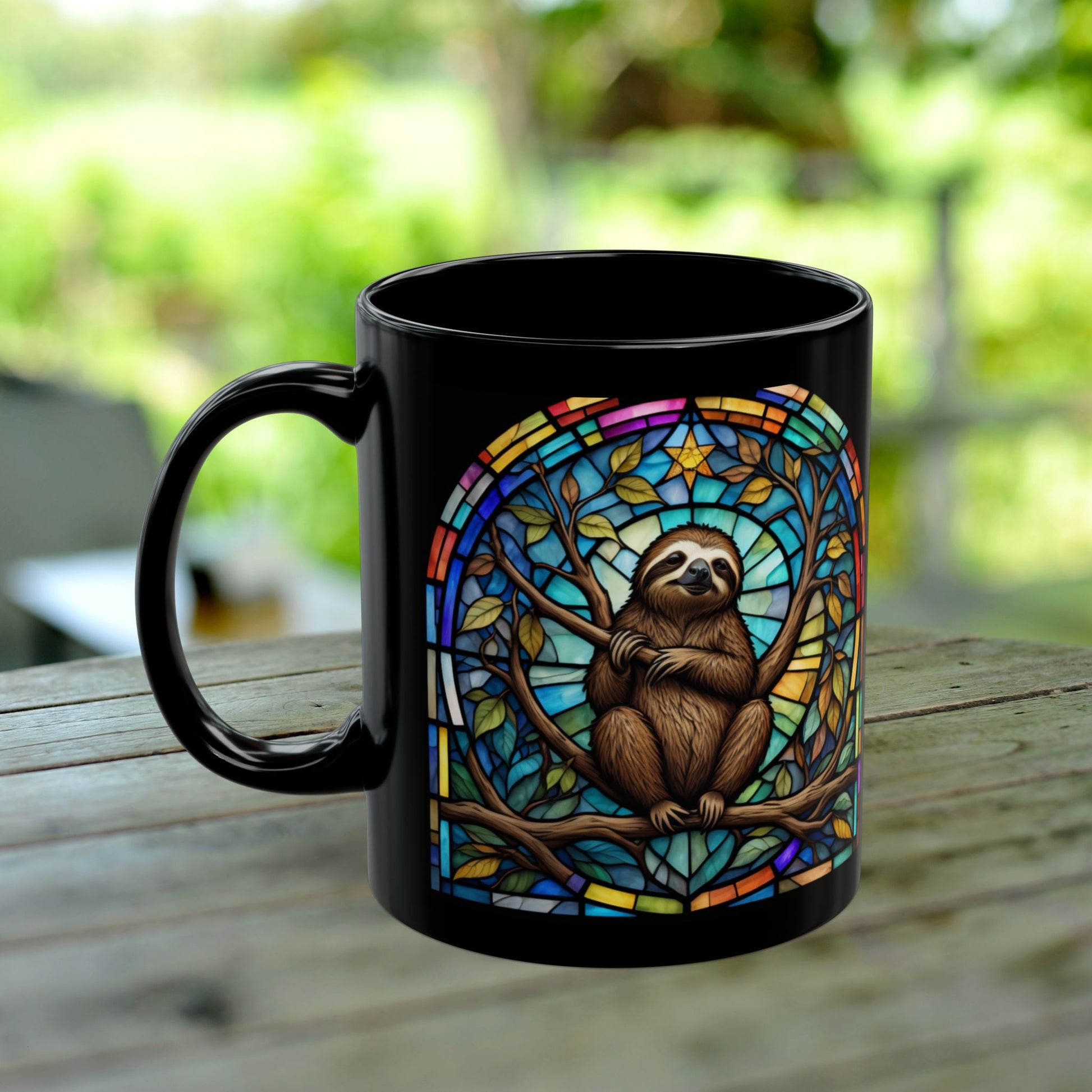 Sloth Personalized Mug, Stained Glass Zoo Animal Design, Unique Ceramic Gift for Wildlife Lovers, Coffee, Tea, & Hot Chocolate Cup