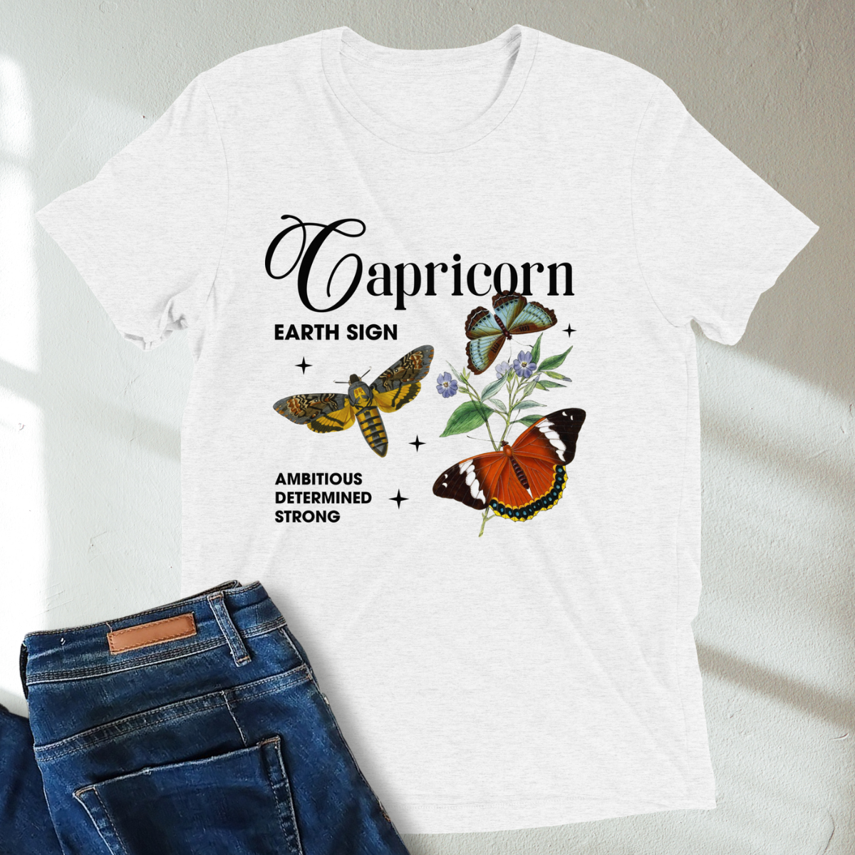 Capricorn Butterfly Zodiac Unisex Tri-Blend Short Sleeve T-Shirt