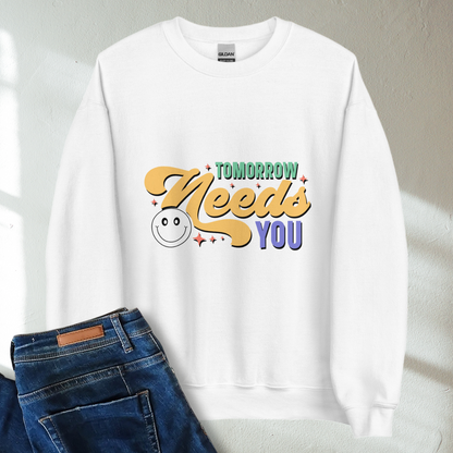 Tomorrow Needs You Retro Mental Health Awareness Crew Neck Sweatshirt - Cozy & Inspirational