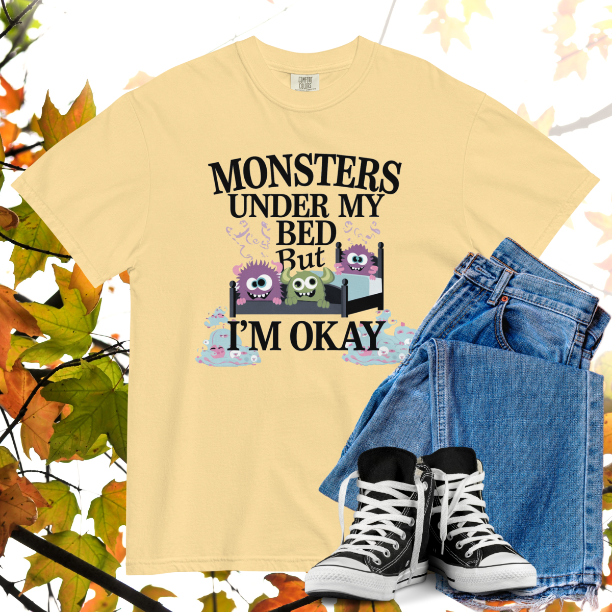 Monsters Under My Bed But I'm Okay Comfort Colors Heavyweight Halloween T-shirt