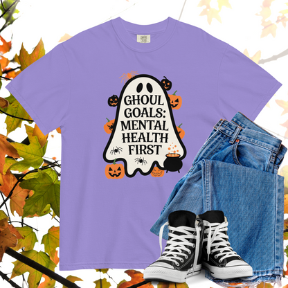 Ghoul Goals: Mental Health First Comfort Colors Heavyweight Halloween T-shirt