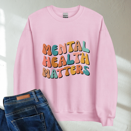 Mental Health Matters Retro Mental Health Awareness Crew Neck Sweatshirt - Cozy & Inspirational