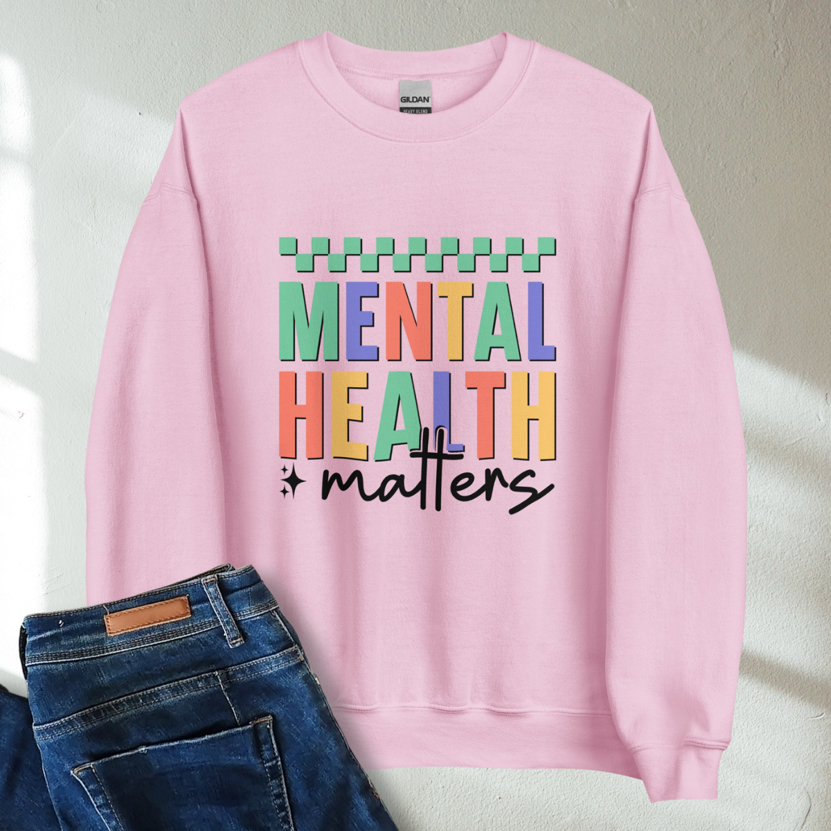 Mental Health Matters Retro Mental Health Awareness Crew Neck Sweatshirt - Cozy & Inspirational