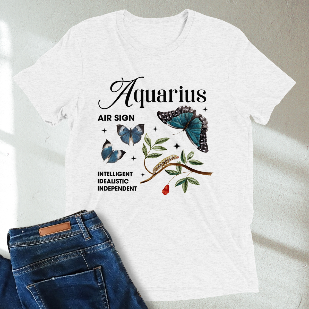 Aquarius Butterfly Zodiac Unisex Tri-Blend Short Sleeve T-Shirt