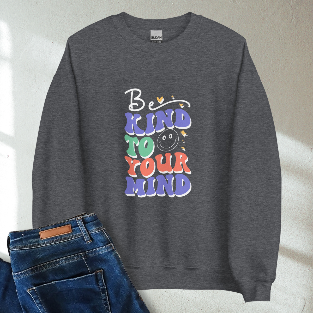 Be Kind To Your Mind Retro Mental Health Awareness Crew Neck Sweatshirt - Cozy & Inspirational