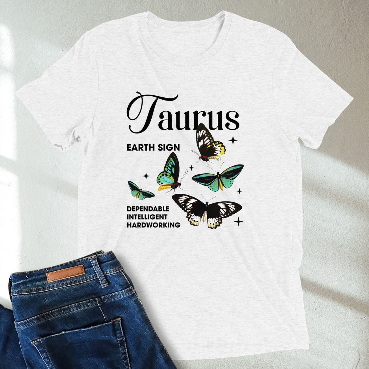 Taurus Butterfly Zodiac Unisex Tri-Blend Short Sleeve T-Shirt