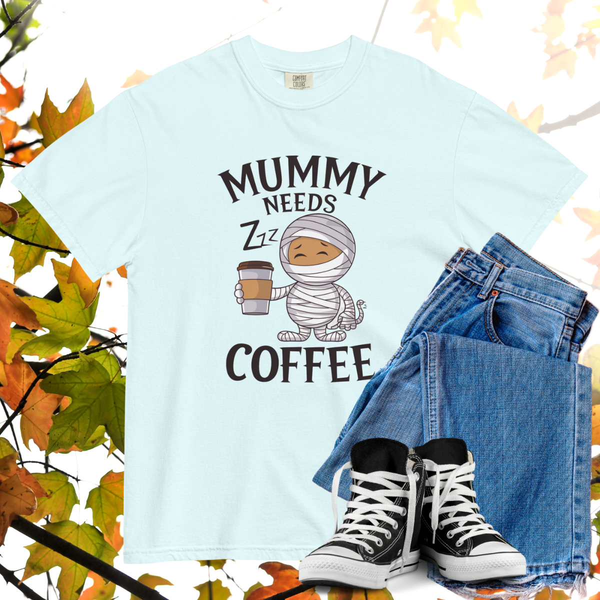 Mummy Needs Coffee Comfort Colors Heavyweight Halloween T-shirt