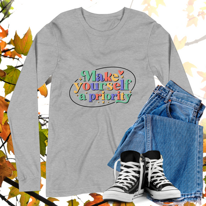 Make Yourself A Priority  - Retro Long Sleeve Tee, Bella + Canvas