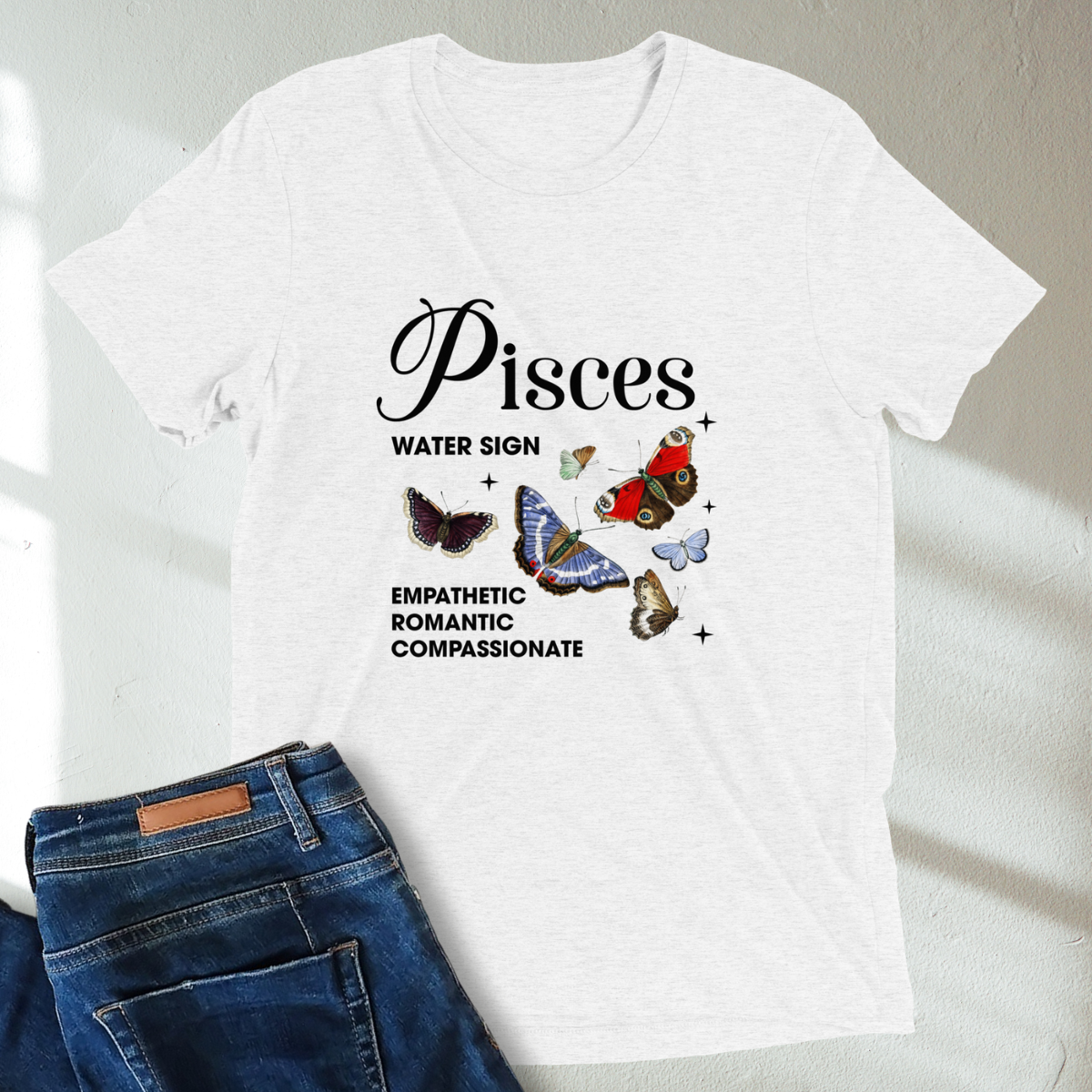 Pisces Butterfly Zodiac Unisex Tri-Blend Short Sleeve T-Shirt