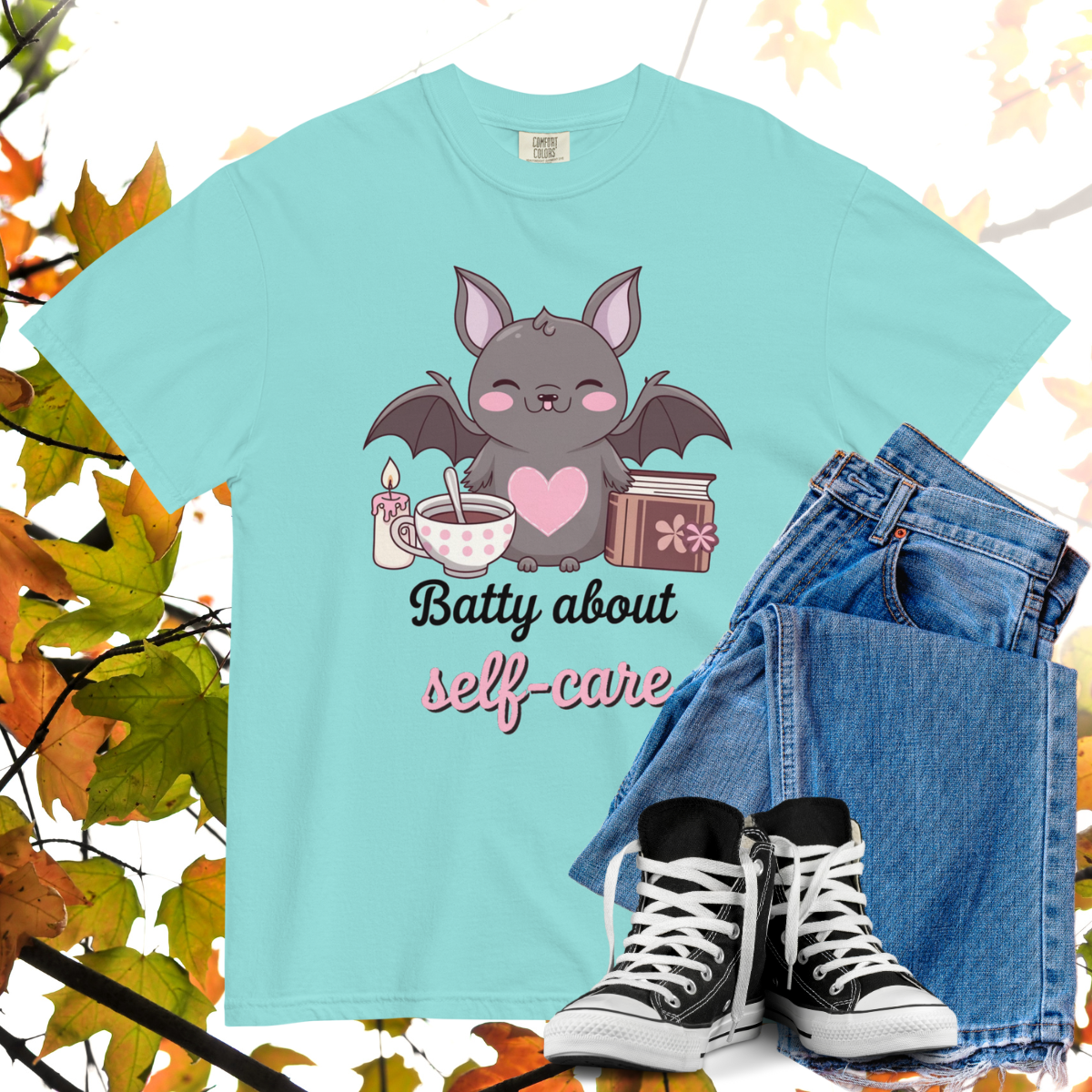 Batty About Self-Care Comfort Colors Heavyweight Halloween T-shirt