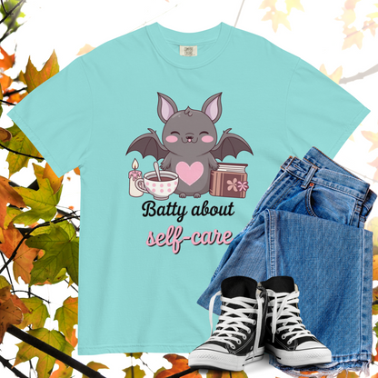 Batty About Self-Care Comfort Colors Heavyweight Halloween T-shirt