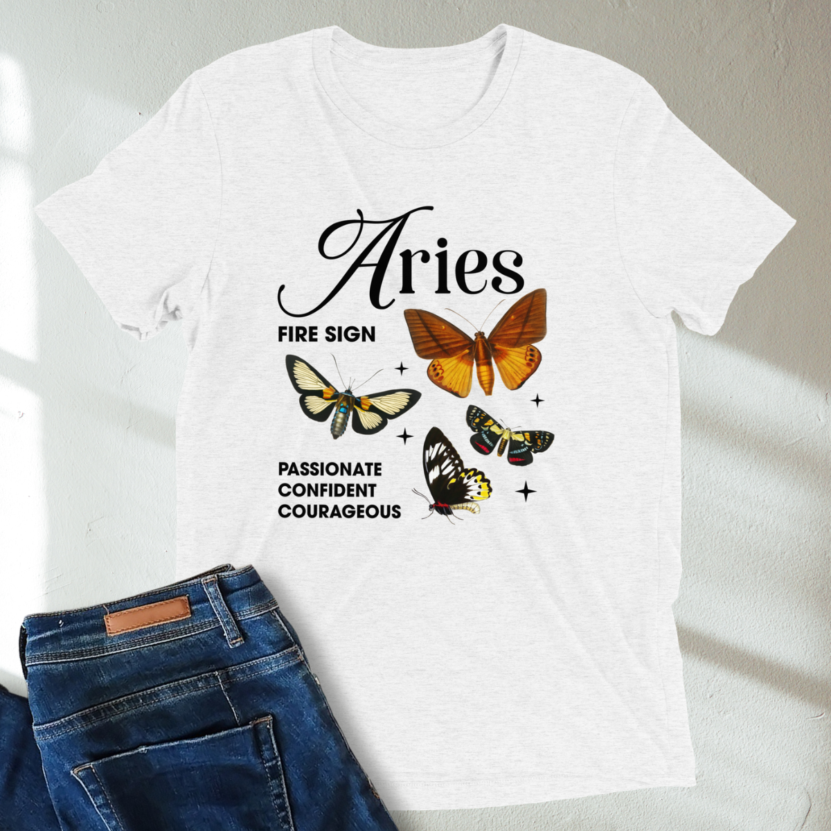 Aries Butterfly Zodiac Unisex Tri-Blend Short Sleeve T-Shirt