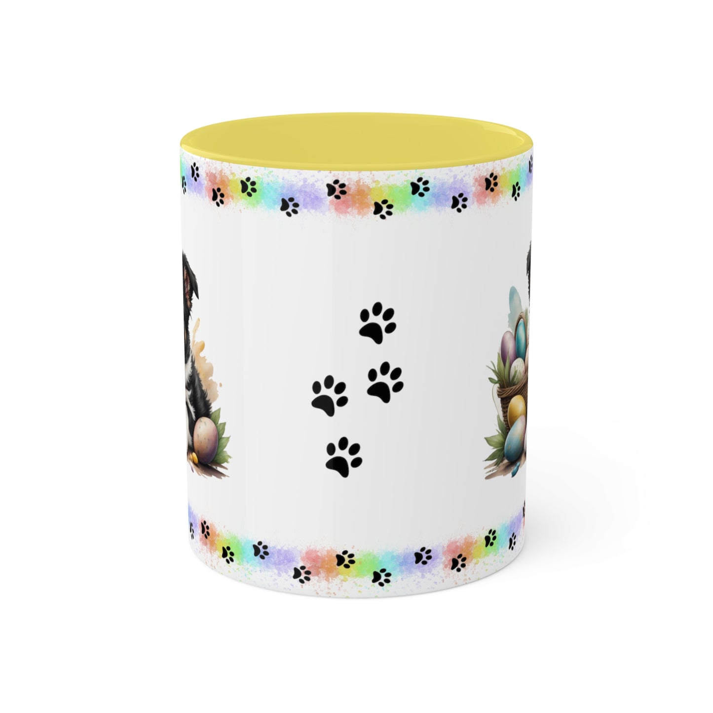 Border Collie - Eggstra-Adorable Easter Puppy Two-Tone Coffee Mug, 11oz