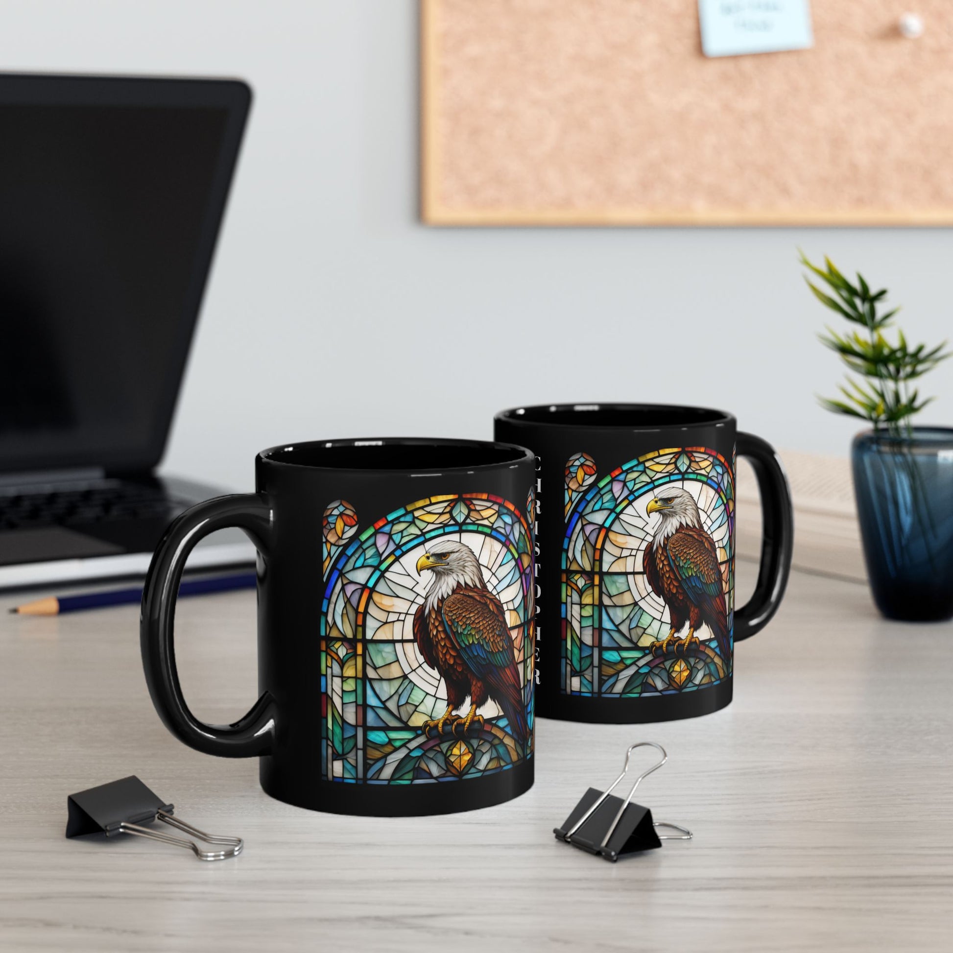 Eagle Personalized Mug, Stained Glass Zoo Animal Design, Unique Ceramic Gift for Wildlife Lovers, Coffee, Tea, & Hot Chocolate Cup