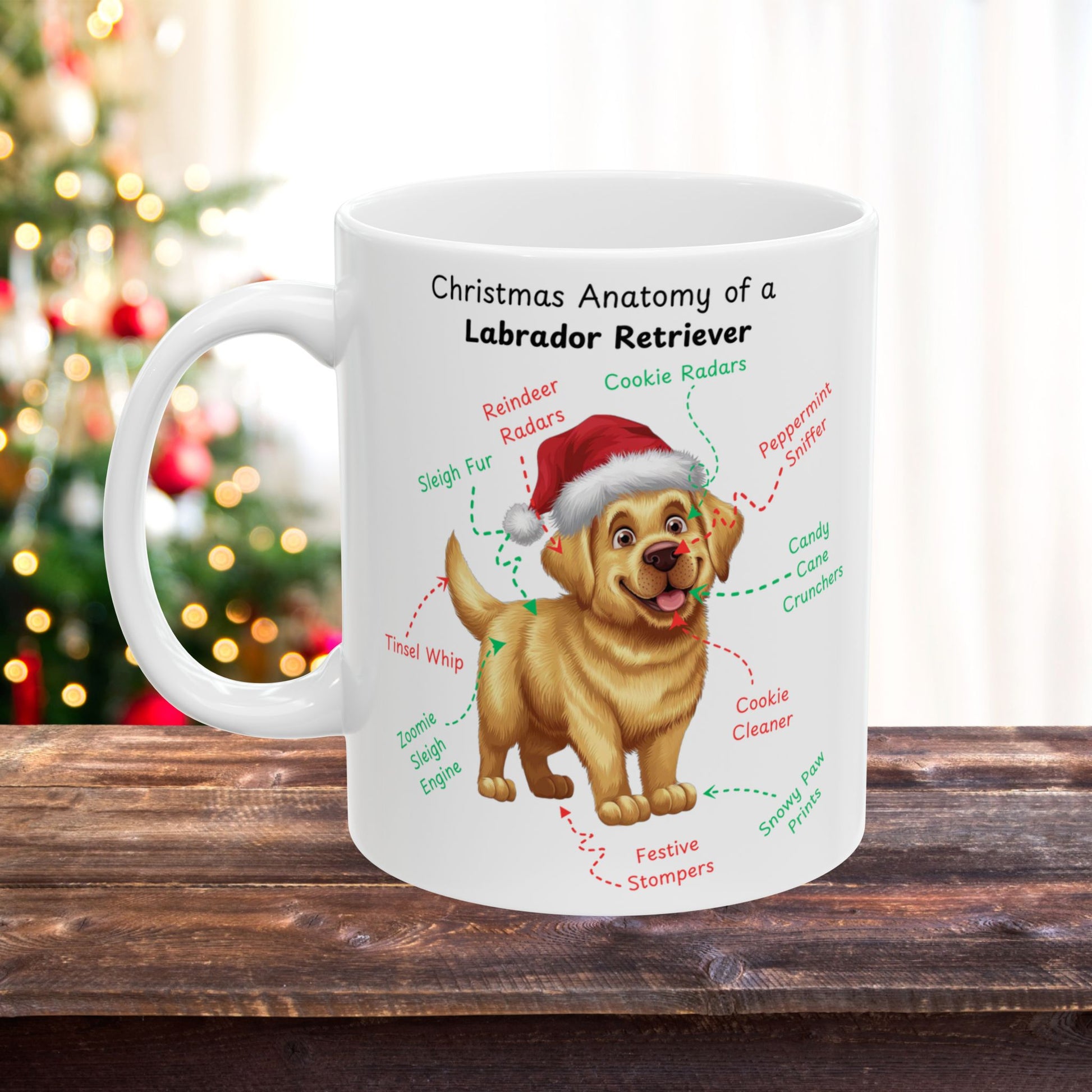 Labrador Retriever (Yellow) Personalized Christmas Dog Anatomy Mug, Funny Holiday Gift for Dog Lovers, Festive Dog Breed Coffee Cup