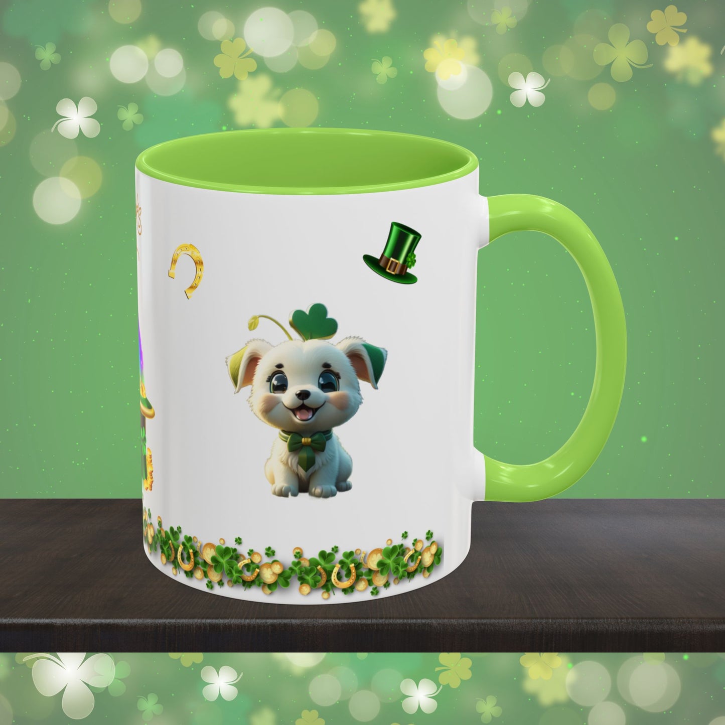 Gaelic Gratitude Puppy: St. Patrick's Day Two-Tone Coffee Mug - Festive Ceramic Mug for Positivity & Mindfulness