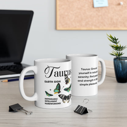 Taurus Personalized Zodiac Mug, Gift for Taurus, Horoscope Gift, Taurus Birthday, Butterfly Design, Astrology Taurus Mug, Taurus Zodiac Sign, Zodiac Gift