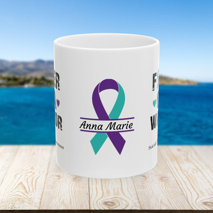 Father of a Warrior - Personalized Suicide Prevention Awareness Gift, Empowerment and Resilience Ceramic Mug, Support for Survivors