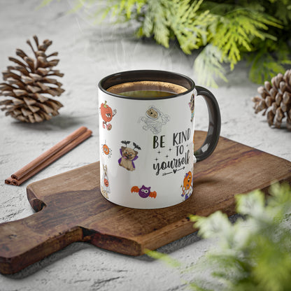 Be Kind To Yourself - Halloween Affirmation Mug - 11oz Ceramic Coffee Cup with Positive Quotes & Cute Vibes