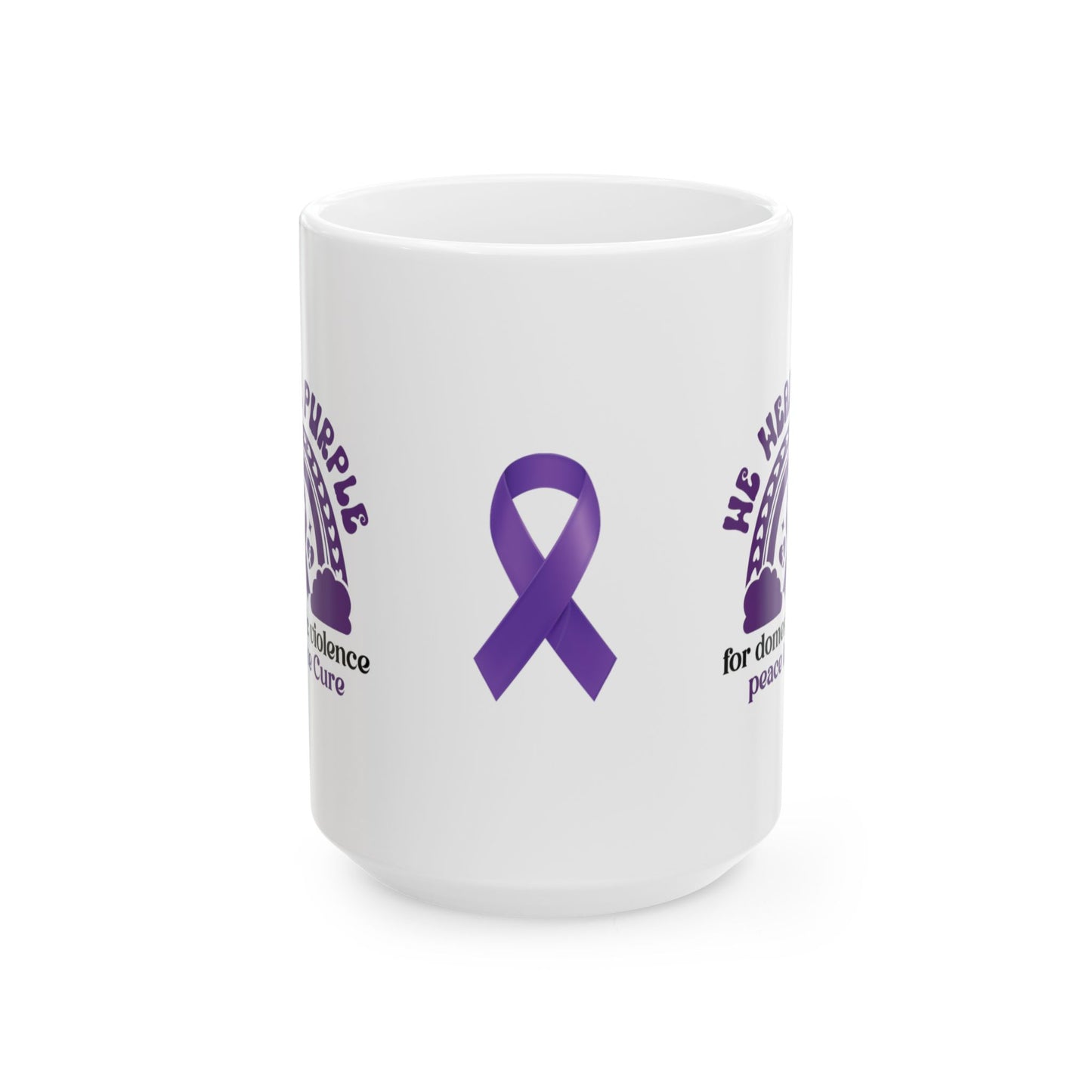 We Wear Purple for Domestic Violence Peace Love Cure Ceramic Mug, (11oz, 15oz)