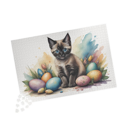 Siamese Easter Kitten Puzzle - Cat Lovers, Mental Health Benefits, Holiday Fun, Mindfulness, Stress Relief, Festive Gift