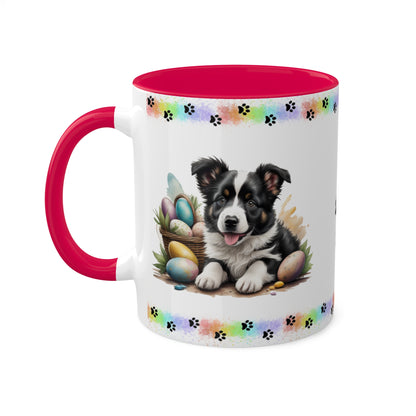 Border Collie - Eggstra-Adorable Easter Puppy Two-Tone Coffee Mug, 11oz