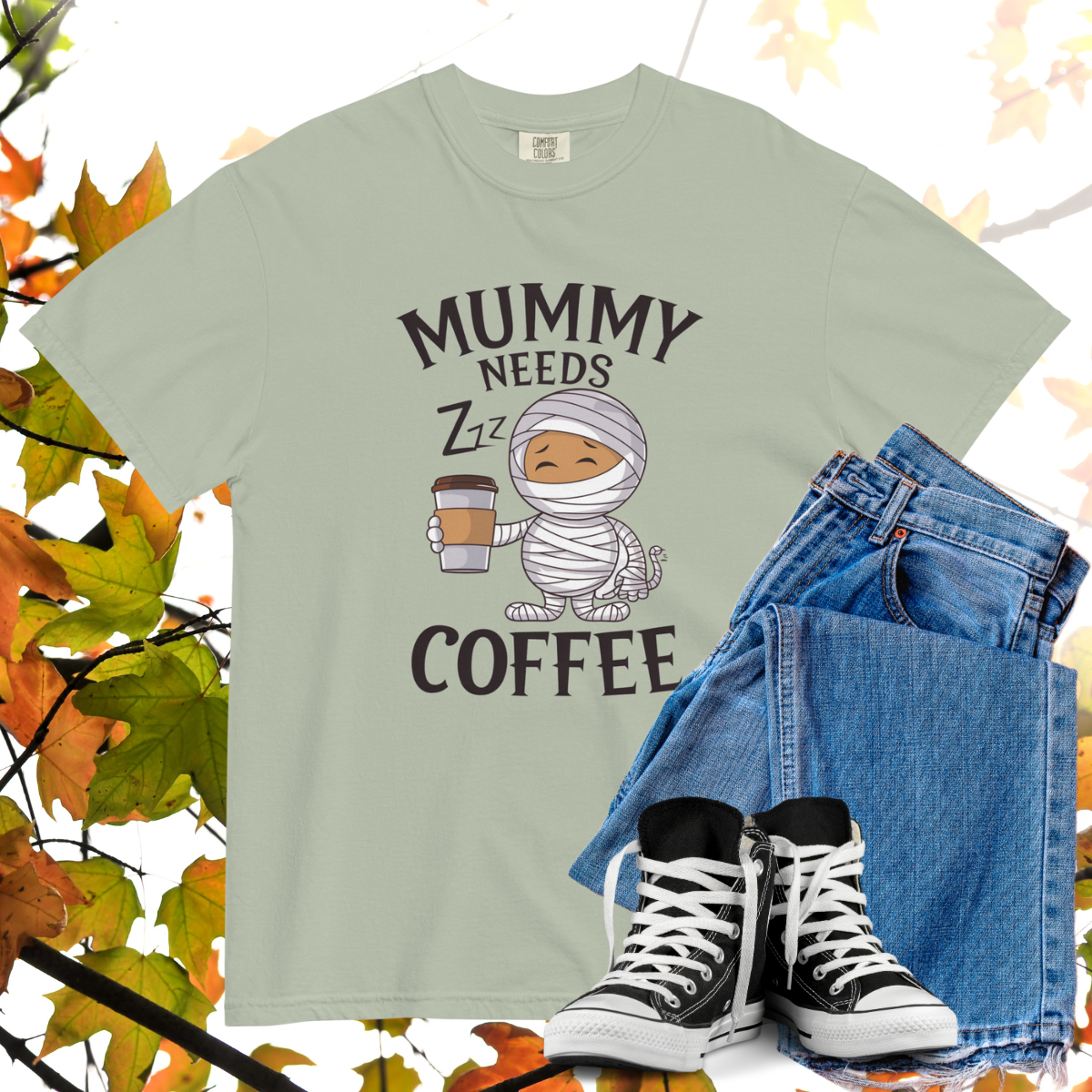 Mummy Needs Coffee Comfort Colors Heavyweight Halloween T-shirt