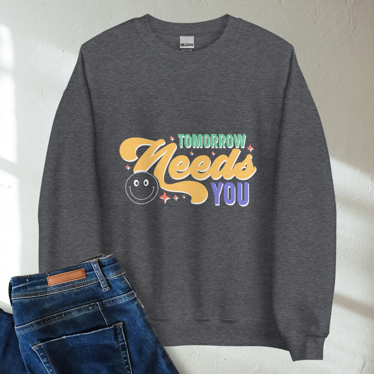 Tomorrow Needs You Retro Mental Health Awareness Crew Neck Sweatshirt - Cozy & Inspirational