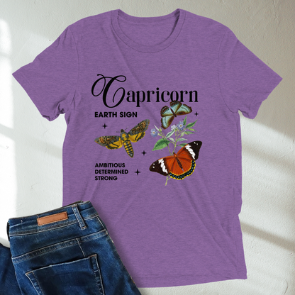 Capricorn Butterfly Zodiac Unisex Tri-Blend Short Sleeve T-Shirt