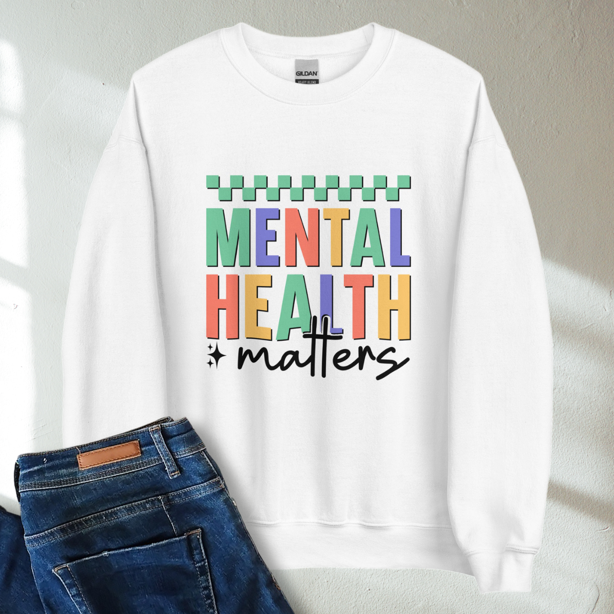 Mental Health Matters Retro Mental Health Awareness Crew Neck Sweatshirt - Cozy & Inspirational